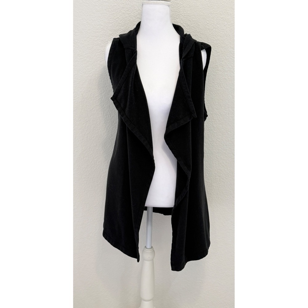 Fabletics Black Hooded Sleeveless Open Front Draped Cardigan Vest Size Small